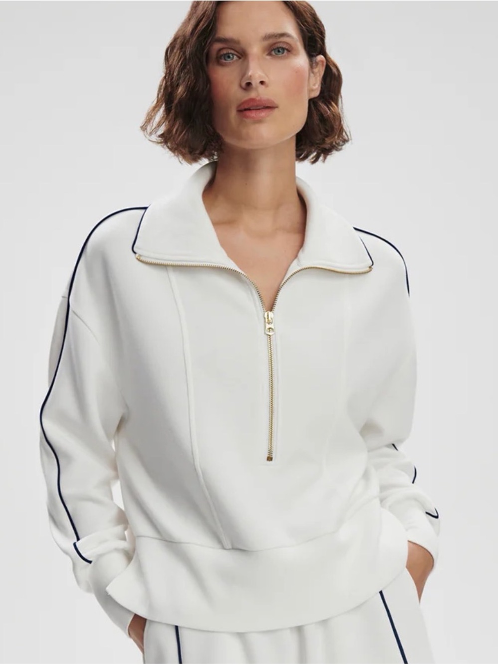 Varley Davenport Half-Zip White Pullover with Contrast Piping